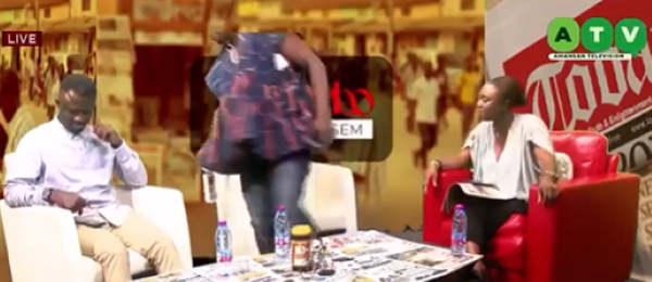 A screen grab of the ATV presenter the moment she asked the NPP man to leave the studio