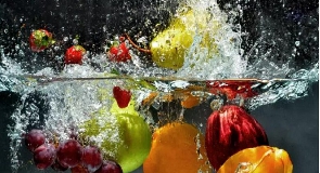 Drinking enough water is good for the skin, whilst fruits provide vitamins for the body