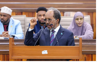 Somali President Hassan Sheikh Mohamud addresses an emergency joint parliamentary session