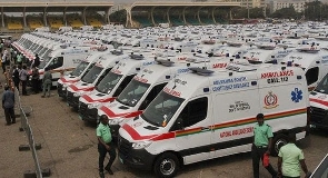 A photo of some ambulances