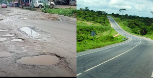 Photo collage of a bad road and a good road