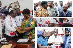 Freddie Blay picks his nomination forms. INSETS: John Boadu and Sammy Awuku with some supporters