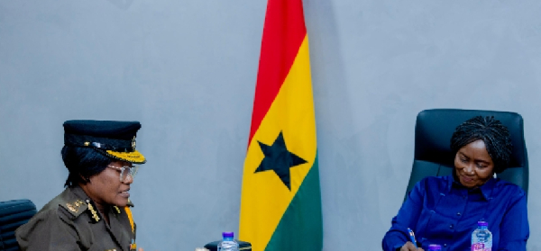 Prof Jane Naana Opoku-Agyemang in a meeting with D-G of Ghana Prisons Service