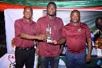 Winner Prince Amponsah (middle) flanked by Co-founders of Captain1 Golf Society