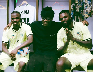 {L} Elijah Satekla, alongside {M} Stonebwoy and {R} Emmanuel Adebayor