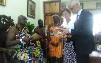 Norwegian Ambassador to Ghana, Gunnar Andreas Holm and wife visited the Osu Mantse at his palace