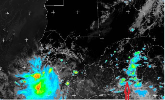 A map showing the rainstorm moving from Togo towards Ghana