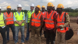 Eric Kwakye Darfour and his entourage inspecting ongoing works at the Somanya site of the UESD