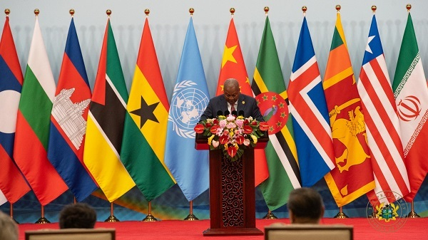 President John Dramani Mahama speaking at a Presidential Investment Forum in Beijing, China