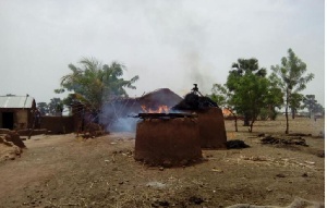 Two persons have been confirmed dead and dozens of weak mud-houses have been burnt