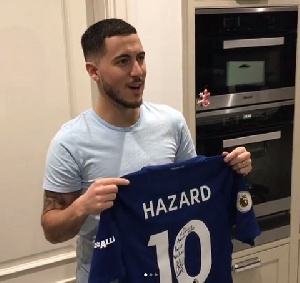 Eden Hazard has presented a signed Chelsea jersey to Ghana