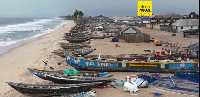 Rusting hulk of an abandoned ship is beached on the coastline in Lagos, Nigeria