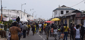 A busy street at Jamestown in Accra