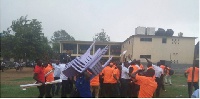 The rain started moments after workers ended the parade at the Keta SHS park