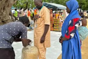 This is the last handout of food to the many thousands sheltering from Boko Haram in Gwoza