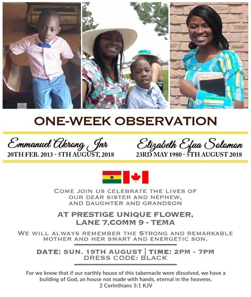 Elizabeth Solomon and her son's One Week will be held this weekend