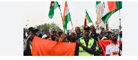 Supporters celebrate the   Mali, Burkina Faso and Niger from ECOWAS