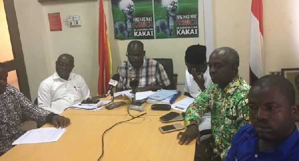 Isaac Bampoe-Addo (middle) addressing the media yesterday