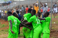 Dreams FC players jubilating after a win