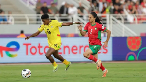 Stella Nyamekye (in yellow jersey) starred for the Black Queens against Morocco