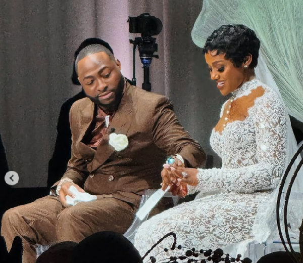 Davido and his wife, Chioma Rowland Adeleke captured at their wedding ceremony