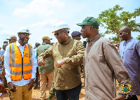 President Mahama (in green attire) inspected the Bimbilla market project
