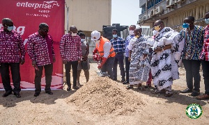 The sod-cuting ceremony for the construction of the three-storey facility at Bishop Mixed JHS
