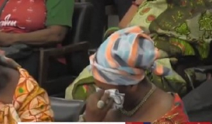 Queen Mother of Mpohor wiping the tears off her face