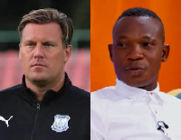 Interim Black Stars coach Kim Lars Bjorkegren and ex-assistant coach John Paintsil