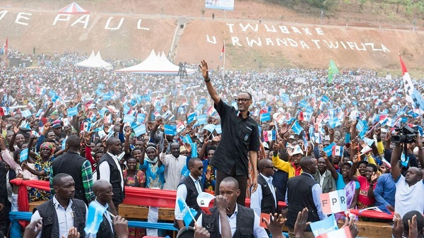 Rwanda’s President Paul Kagame greets a crowd of supporters