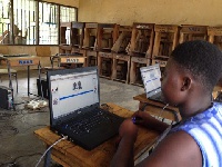 A student going through the e-voting system