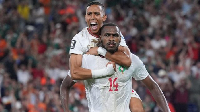 Morocco's Issa Diop after he scored his team's first goal during the World Cup round of 32 match
