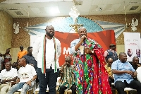 John Dramani Mahama (right) addressing the people of Atonsu