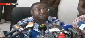 Yaw Buabeng Asamoah, Communications Director of the NPP is addressing pressmen