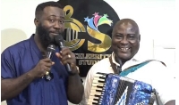 Host of the Angel Morning Show, Okatakyie Afrifa-Mensah, with the musician, Edward Akwasi Boateng