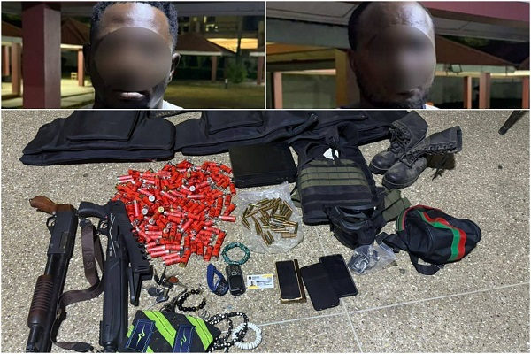 The police seized guns, bullets, and other items from the hideout of the suspects