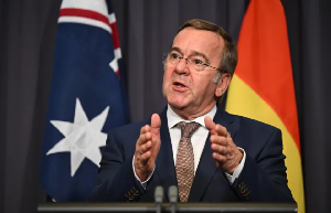 Germany’s Defence Minister Boris Pistorius addressed reporters at the Australian Parliament House