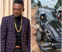 An image of LilWin and his wrecked car after the accident