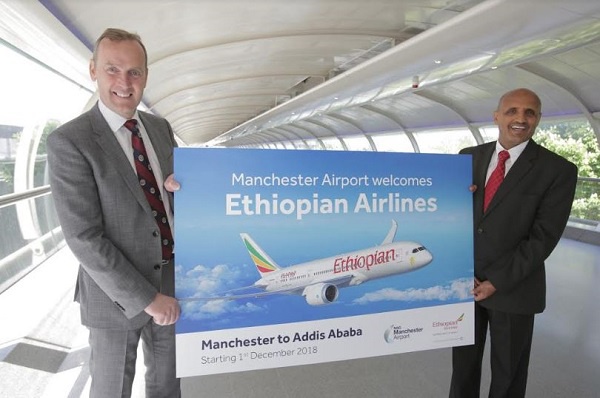 Manchester Airport CEO Andrew Cowan and Ethiopian airlines CEO, Tewolde Gebremariam