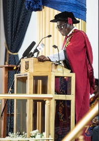 Prof Justice Novignon speaking at his inaugural lecture