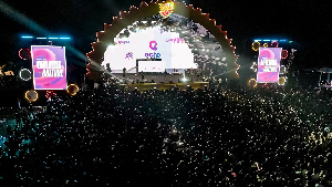 An aerial view of the venue as attendees enjoy the event