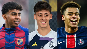 Lamine Yamal (L), Arda Guler (M) and Desire Doue (R) have been nominated for the Golden Boy Award
