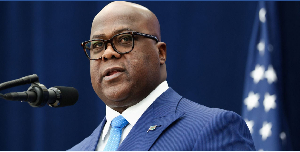 President of DRC Felix Tshisekedi speaks during a signing ceremony at the US Institute of Peace