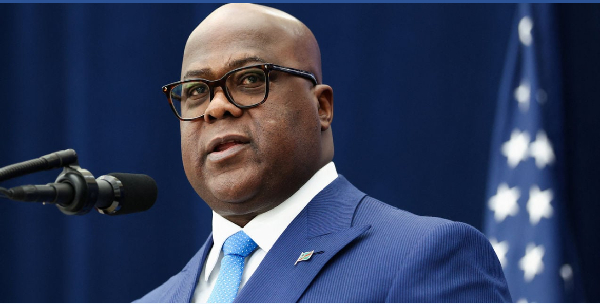 President of DRC Felix Tshisekedi speaks during a signing ceremony at the US Institute of Peace