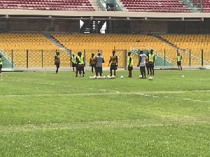 Black Meteors players training at the Accra Sports Stadium
