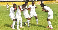 The Black Princess celebrating a goal during a qualifying match in Accra