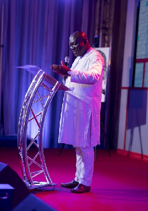 Vincent Sowah Odotei delivery his speech at the AirtelTigo first anniversary stakeholders dinner