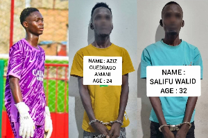 Cheikh Touré (L) and the suspects: Aziz Wadrago Mane (M), Salifu Walid (R) Cheikh Touré (L) and the suspects: Aziz Wadrago Mane (M), Salifu Walid (R)