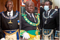 Kufuor, Otumfuo and Afenyo-Markin in their Freemason attire