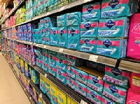 Variety of sanitary pads in a departmental store